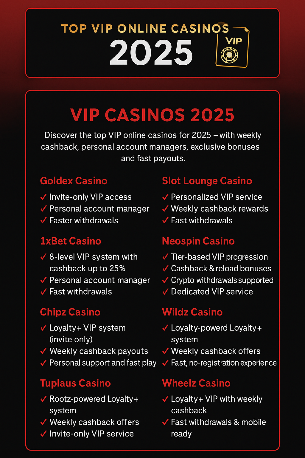 VIP Online Casinos 2025 – Exclusive bonuses & VIP rewards
